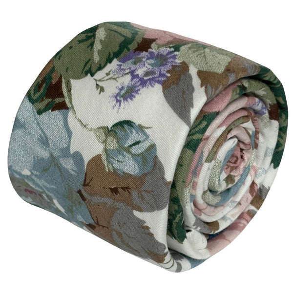 watercolour style english pink rose garden cotton tie